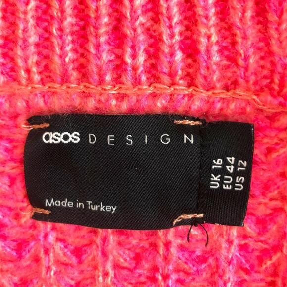 ASOS Women's Design Boxy Balloon Sleeve Pullover Sweater 12 Pink Waffle Knit - Picture 4 of 14